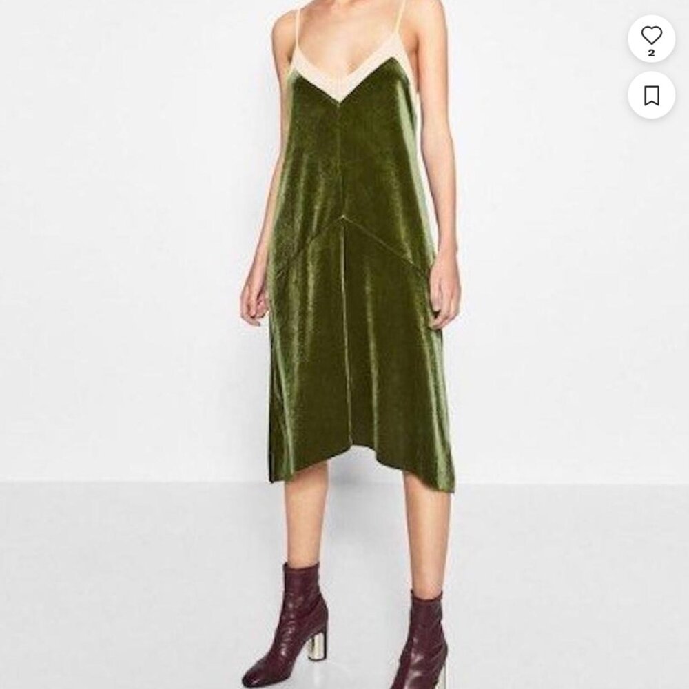 Zara Trafaluc Green Velvet Dress, Small